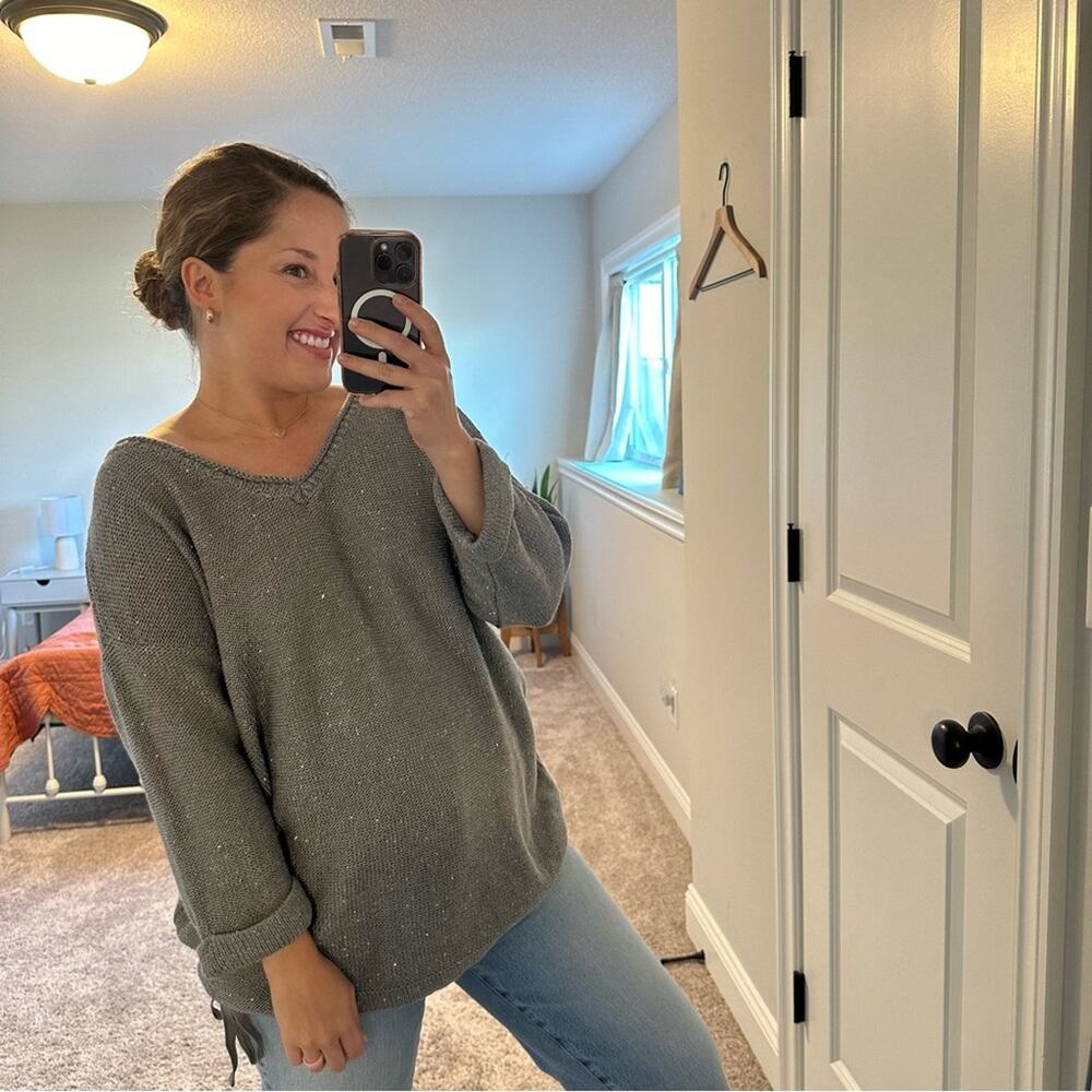 DKNY Jeans Gray Sequin Sweater 2X - Picture 4 of 12